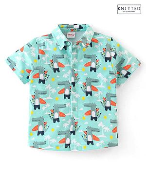 Babyhug 100% Cotton Knit Half Sleeves Regular Shirt Croc with Surf Board Print - Blue