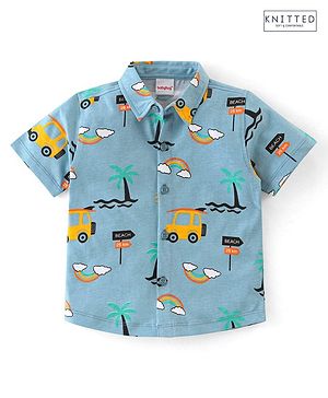 Babyhug 100% Cotton Knit Half Sleeves Regular Shirt with Car Print - Blue