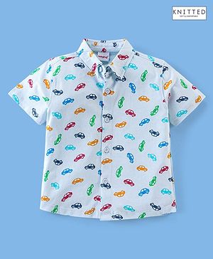 Babyhug 100% Cotton Half Sleeves Regular Collar Cars Print Shirt - Blue
