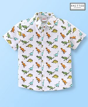 Babyhug 100% Cotton Knit Half Sleeves Dino Print Shirt - White