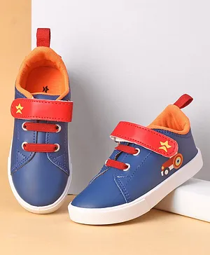 Cute Walk by Babyhug Casual Shoes with Velcro Closure Car Print - Blue & Orange
