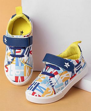Cute Walk by Babyhug Velcro Closure Casual Shoes with Alphabet Design - Blue & White