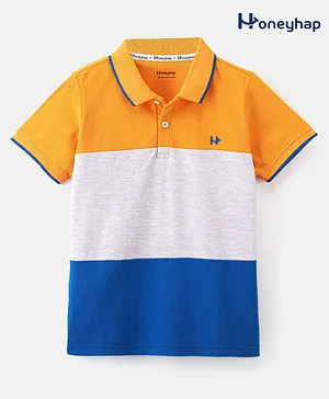 Honeyhap Premium Cotton Pique Half Sleeves Color Block Polo T-Shirt with Bio Finish - Mustard