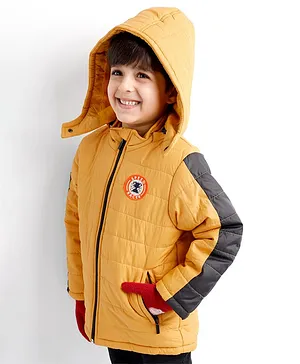 Babyhug Full Sleeves with Detachable Hood Padded Quilted Jacket - Mustard Yellow