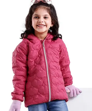 Babyhug Woven Full Sleeves Hooded Jacket with Heart Design - Pink