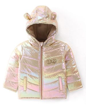 Babyhug Full Sleeves Sequins & Ears Detailing Holographic Hooded Jacket - Silver