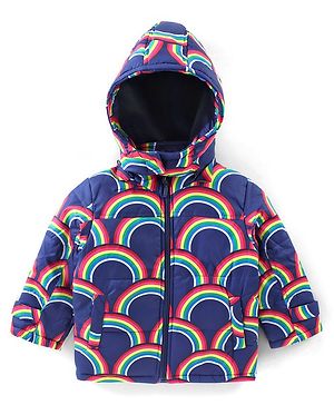 Babyhug Full Sleeves Puffed Hooded Jacket Rainbow Printed - Purple