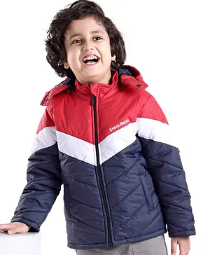 Babyhug Full Sleeves Hooded Quilted Jacket - Red & Navy