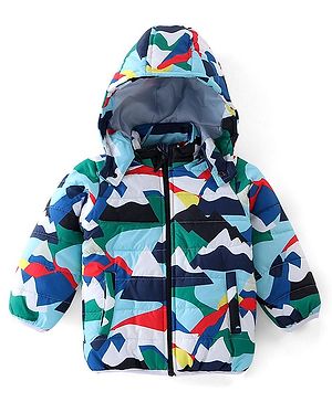 Babyhug Full Sleeves Quilted Jacket with Abstract Print - Blue & White