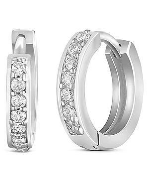 Eloish 92.5 Sterling Silver Cz Studded Huggie Earrings for Girls Silver Ornaments - 2 g