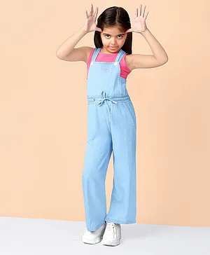 Naughty Ninos Cotton Overdyed Dungaree Pants With T-Shirt - Blue