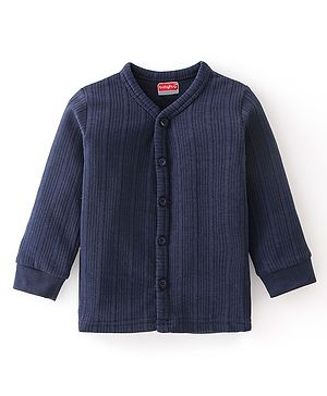 Babyhug Full Sleeves Solid Textured Thermal Vests - Navy Blue