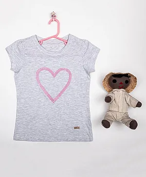 Harbour9 Half sleeves Heart Detailed - Grey Tee -