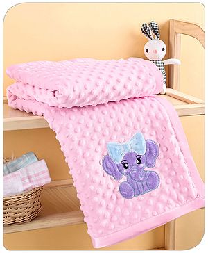Babyhug Velvet Elephant Embroidered Lightweight Bubble Blanket - Pink