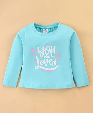 Smarty Girls Cotton Full Sleeves Text Print Top - Sky Blue
