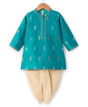 Babyhug Woven Full Sleeves Foil Printed Kurta & Dhoti Set - Turquoise