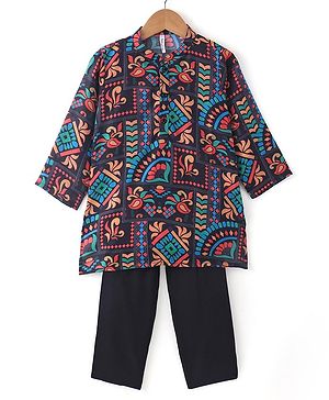 Babyhug 100% Cotton Woven Full Sleeves Kolka Printed Kurta Pajama Set - Multicolour