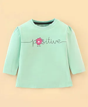 Doreme Single Jersey Cotton Full Sleeves T-Shirt with Text Print - Match Green