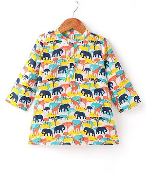 Babyhug 100% Cotton Woven Full Sleeves Kurta Animal Print - Yellow