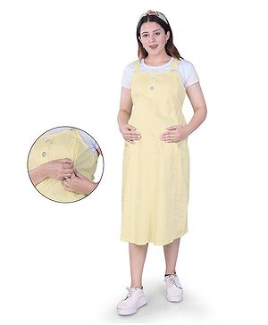 Mamma's Maternity Sleeveless Cotton Solid Maternity & Feeding Dress - Light Yellow