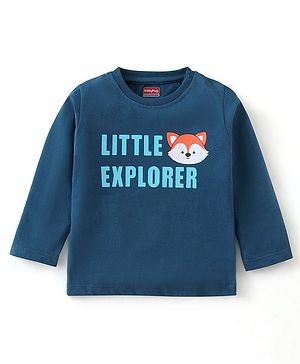 Babyhug 100% Cotton Knit Full Sleeves T-Shirt Text Graphics Print - Navy Blue