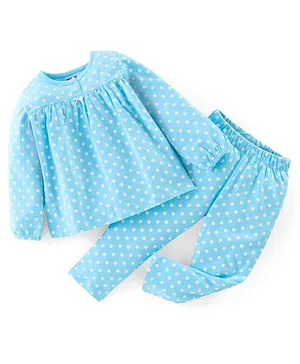 Babyhug Cotton Jersey Full Sleeves Night Suit Polka Dot Print - Blue