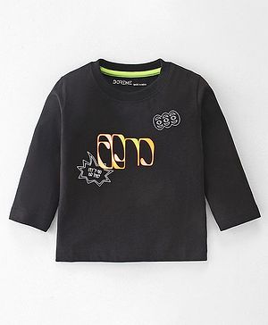 Doreme Cotton Single Jersey Full Sleeves T-Shirt Text Print- Black