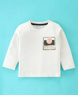 Doreme Cotton Single Jersey Full Sleeves T-Shirt Text Print- Snow White