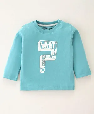 Doreme Cotton Single Jersey Full Sleeves T-Shirt Text Print- Blue