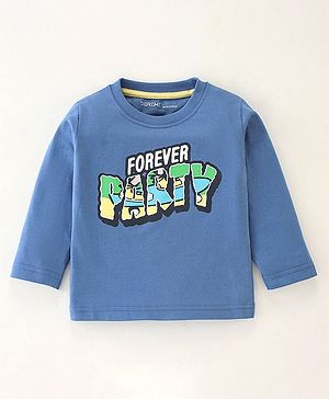 Doreme Cotton Single Jersey Full Sleeves T-Shirt Text Print- Blue