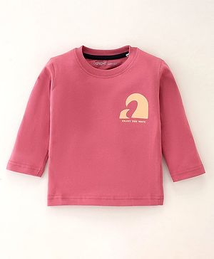 Doreme Cotton Single Jersey Full Sleeves T-Shirt Text Print- Crimson Pink