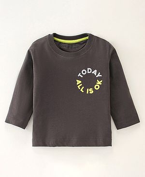 Doreme Cotton Single Jersey Full Sleeves T-Shirt Text Print- Grey