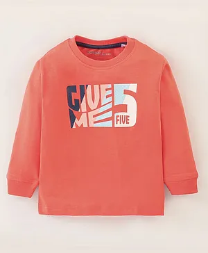 Doreme Cotton Single Jersey Full Sleeves T-Shirt Text Print- Orange