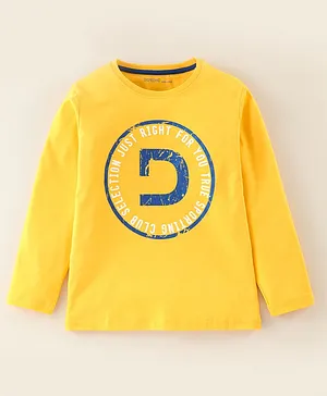 Doreme Single Jersey Full Sleeves T-Shirt Text Print - Yellow
