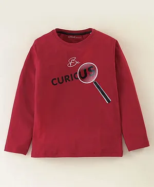 Doreme Single Jersey Full Sleeves T-Shirt Text Print - Bold Red