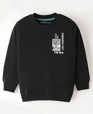 Doreme Cotton Knit Full Sleeves T-Shirt Text Print- Jet Black