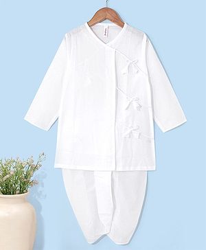 Babyhug Cotton Woven Full Sleeves Angarakha Dhoti Kurta Embroidered - White