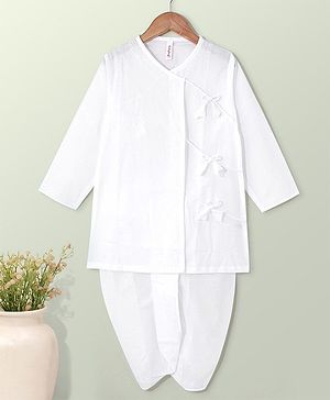 Babyhug 100% Cotton Angarakha Embroidered Dhoti Kurta Set - White