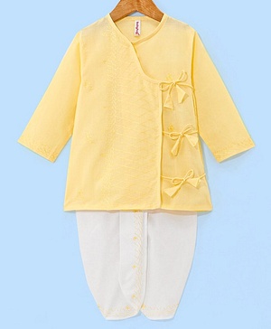 Babyhug 10% Cotton Woven Full Sleeves Angarakha Embroidered Dhoti Kurta Set - Yellow