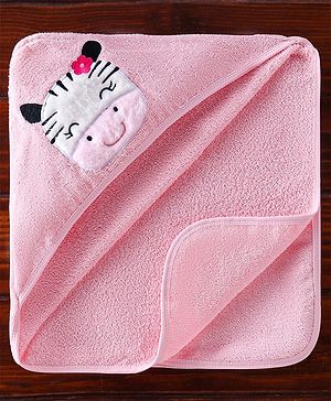 Babyhug Terry Woven Zebra Embroidery Hooded Towel L 76.2 x B 76.2 cm- Pink