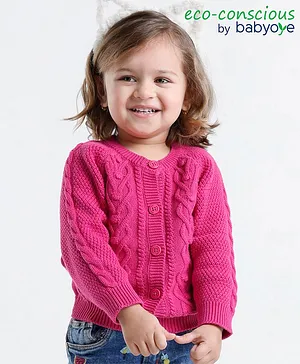 Babyoye Eco Conscious 100% Cotton Knit Full Sleeves Sweater Cable Knit Design - Pink