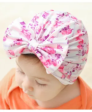 Bonfino Free Size Head Turbans Floral Print With Bow Multicolor - Diameter 13 cm