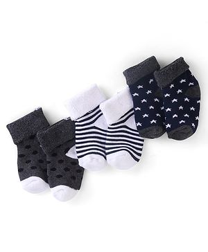 Cute Walk by Babyhug Anti Bacterial Ankle Length Socks Star Design Pack Of 3 - Multicolour