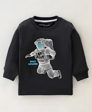Doreme Cotton Single Jersey Full Sleeves T-Shirt Astronaut Print- Dark Crease Grey