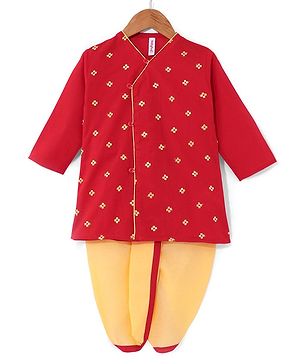 Babyhug Cotton Woven Full Sleeves Embroidered Kurta & Dhoti Set - Red