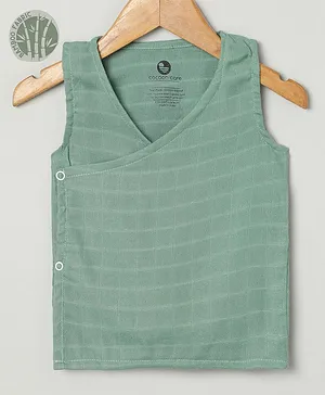 Cocoon Care Soft Bamboo Sleeveless Solid Muslin Jhabla - Sage Green
