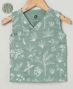 Cocoon Care Soft Bamboo Sleeveless All Over Birds & Trees Printed Jhabla - Sage Green