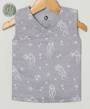 Cocoon Care Super Soft Sleeveless Forest Leaves Printed Bamboo Cotton Jhabla - Lavender