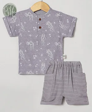 Cocoon Care Half Sleeves Super Soft Bamboo Muslin Sea Life Jelly Fish Printed Shirt & Shorts Set - Lavender