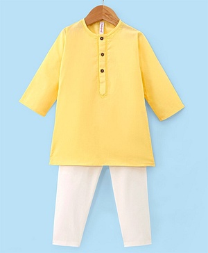 Babyhug 100% Cotton Woven Full Sleeves Solid Color Kurta Pyjama Set - Yellow